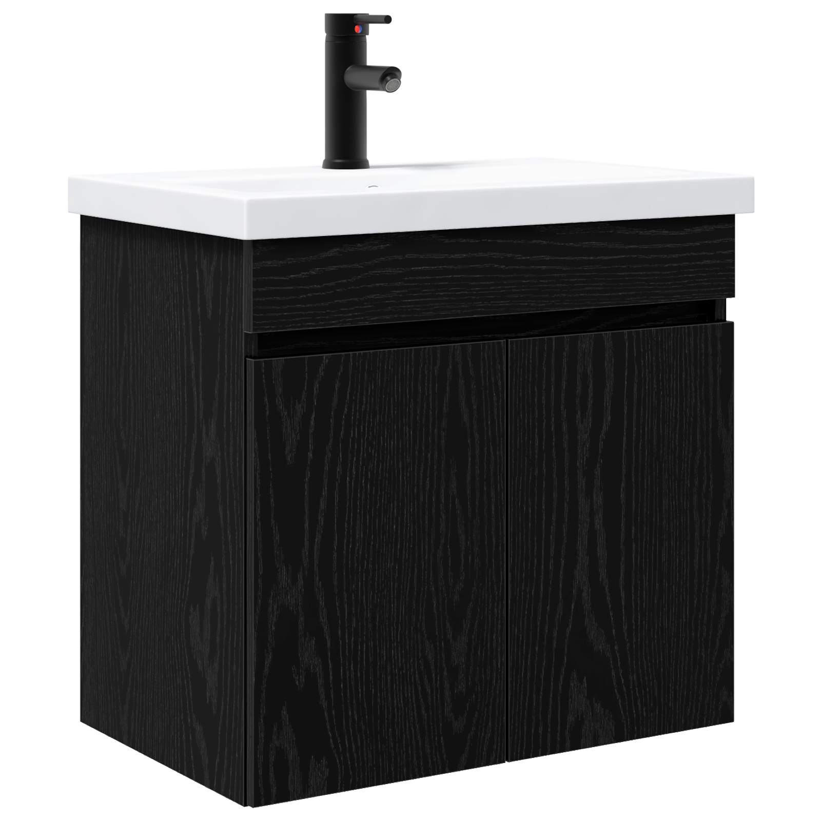 Badezimmer Waschtischunterschrank mit Wasserhahn Schwarze Eiche