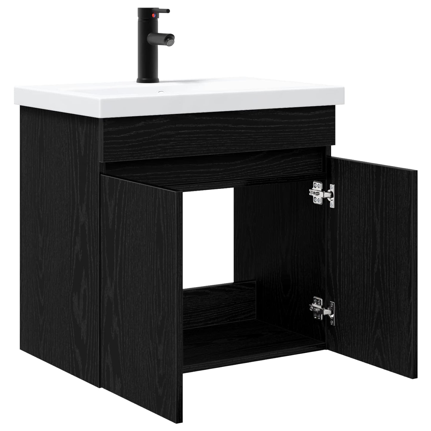 Badezimmer Waschtischunterschrank mit Wasserhahn Schwarze Eiche