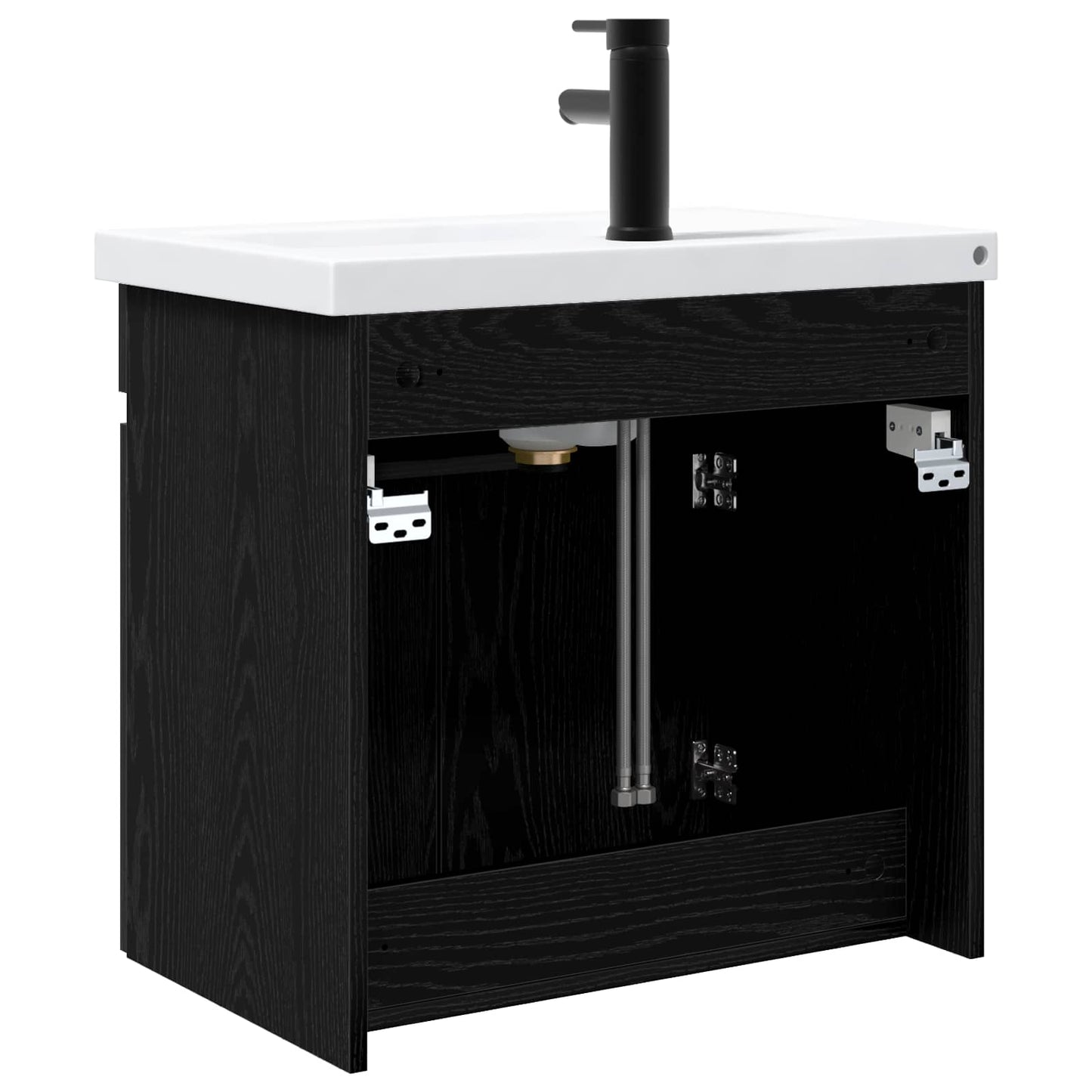 Badezimmer Waschtischunterschrank mit Wasserhahn Schwarze Eiche
