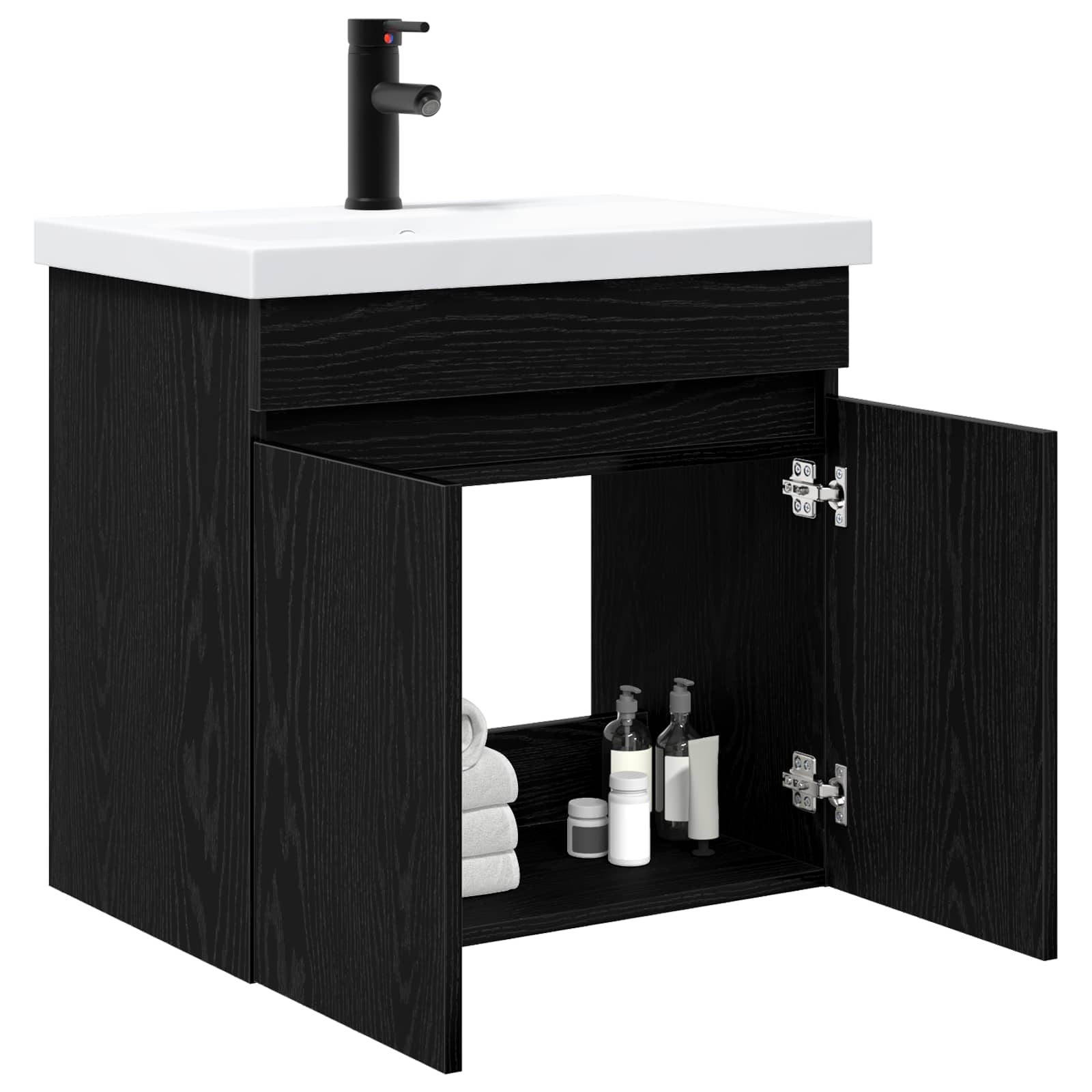 Badezimmer Waschtischunterschrank mit Wasserhahn Schwarze Eiche