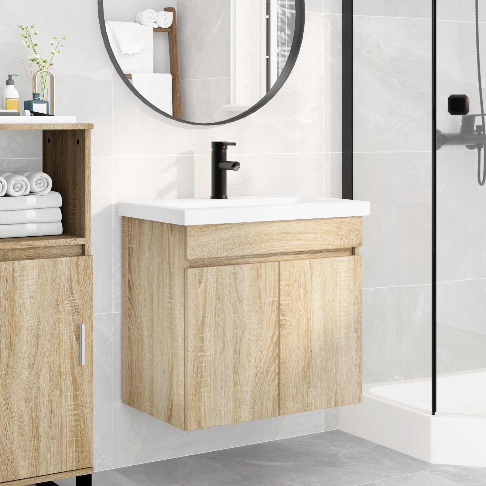 Badezimmer Waschtischunterschrank mit Wasserhahn Sonoma-Eiche
