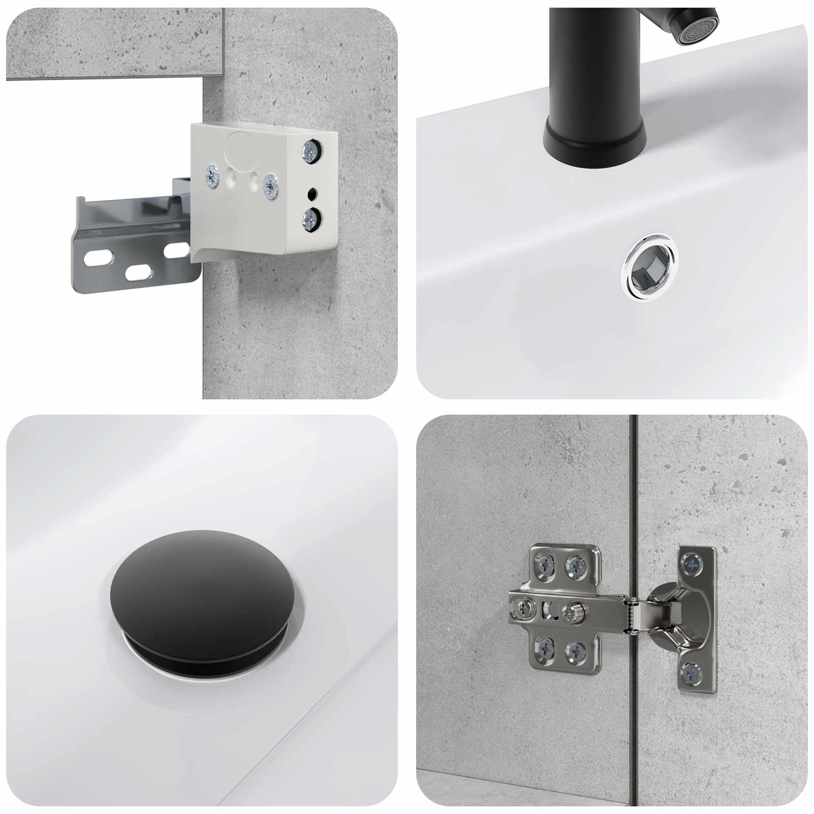 Badezimmer Waschtischunterschrank mit Wasserhahn Betongrau