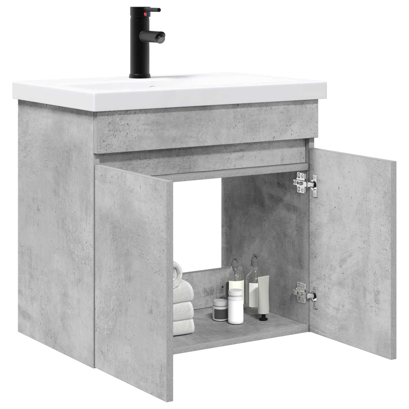 Badezimmer Waschtischunterschrank mit Wasserhahn Betongrau