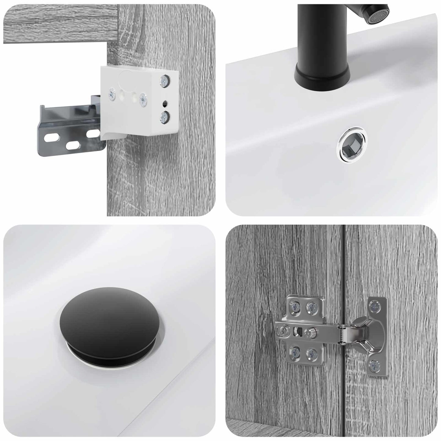Badezimmer Waschtischunterschrank mit Wasserhahn Grau Sonoma