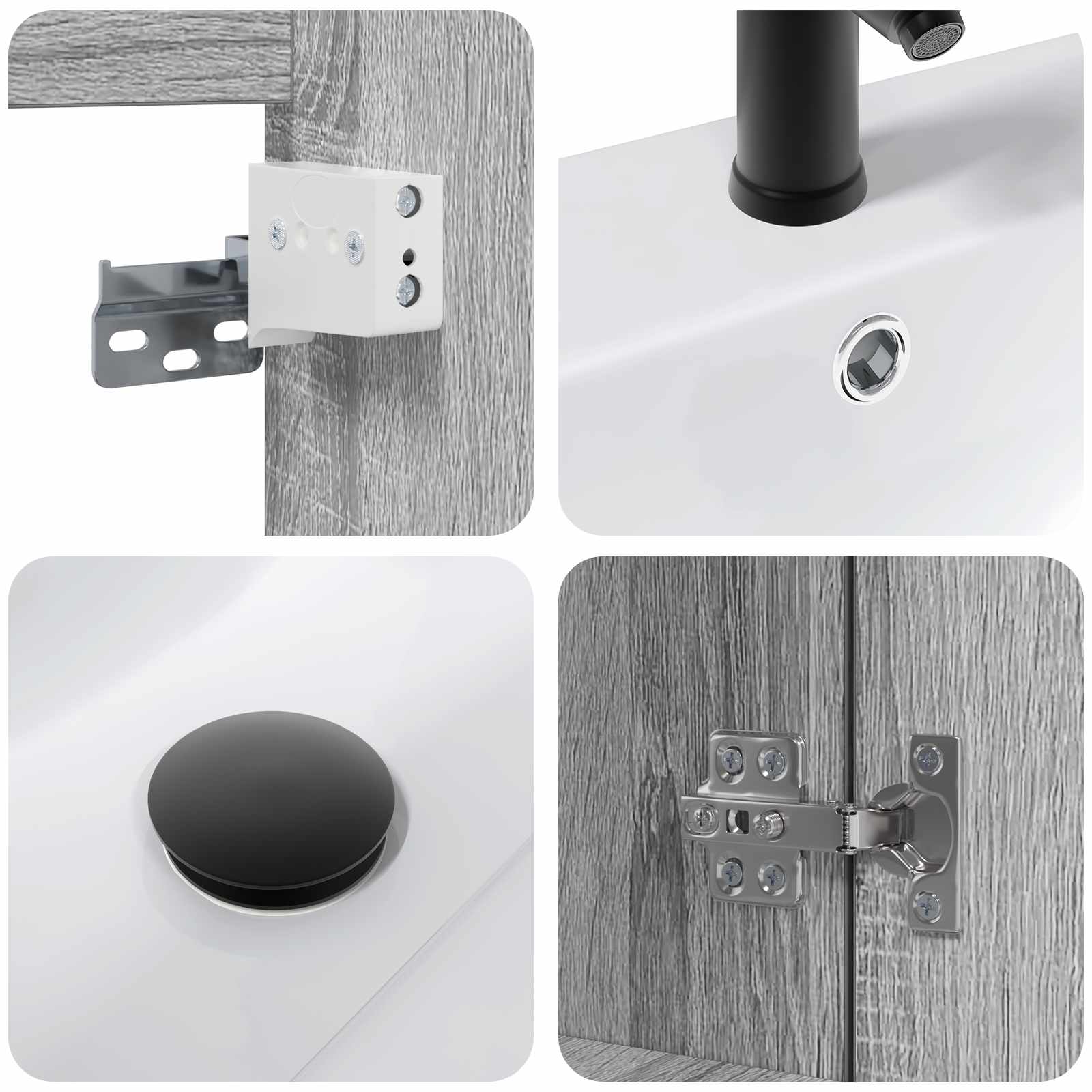 Badezimmer Waschtischunterschrank mit Wasserhahn Grau Sonoma