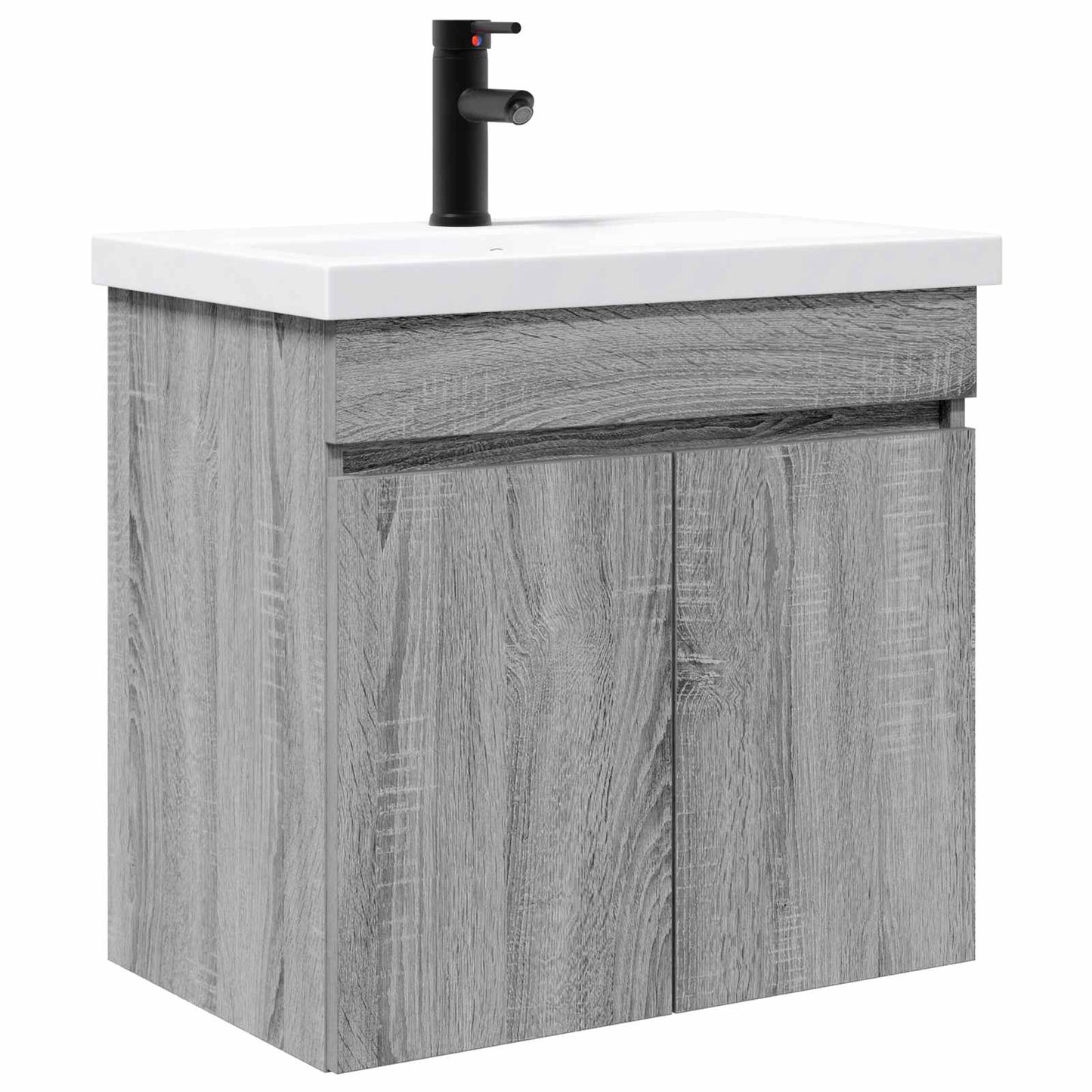 Badezimmer Waschtischunterschrank mit Wasserhahn Grau Sonoma