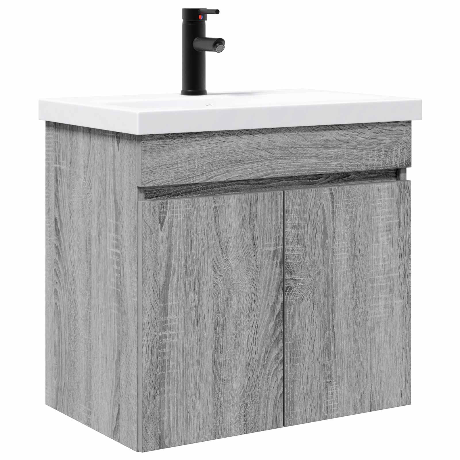 Badezimmer Waschtischunterschrank mit Wasserhahn Grau Sonoma
