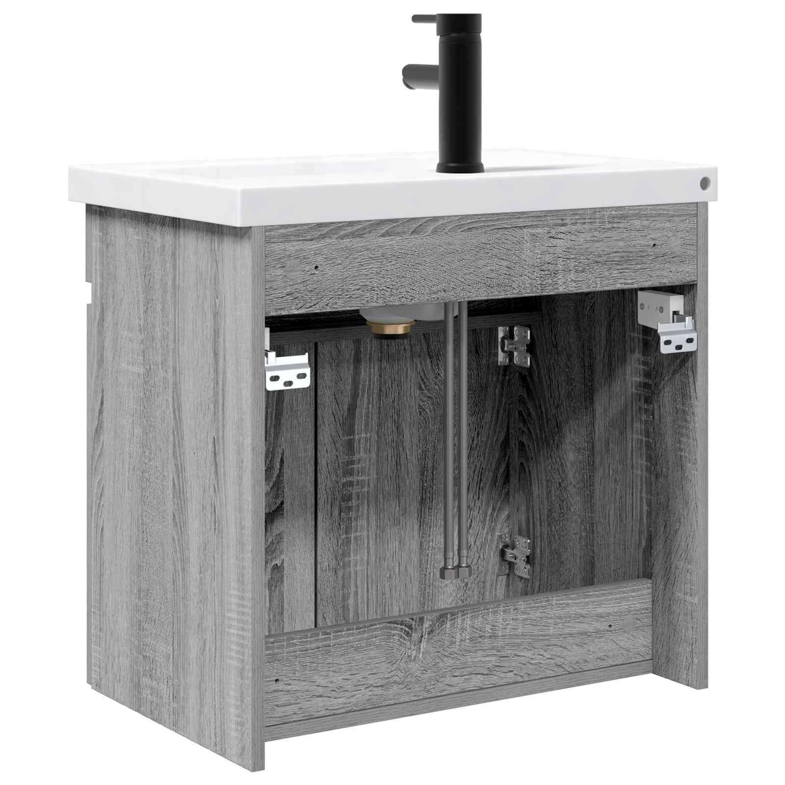 Badezimmer Waschtischunterschrank mit Wasserhahn Grau Sonoma