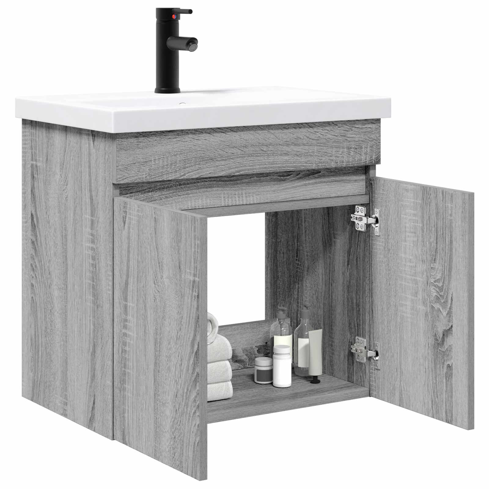 Badezimmer Waschtischunterschrank mit Wasserhahn Grau Sonoma