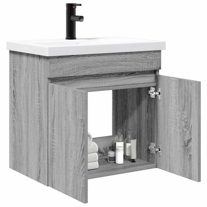 Badezimmer Waschtischunterschrank mit Wasserhahn Grau Sonoma