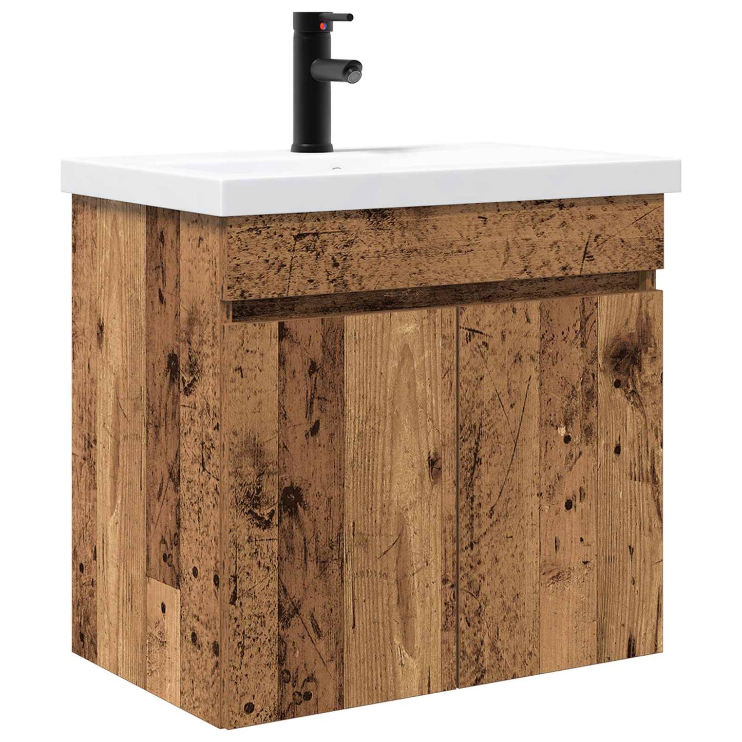 Badezimmer Waschtischunterschrank mit Wasserhahn Altholz