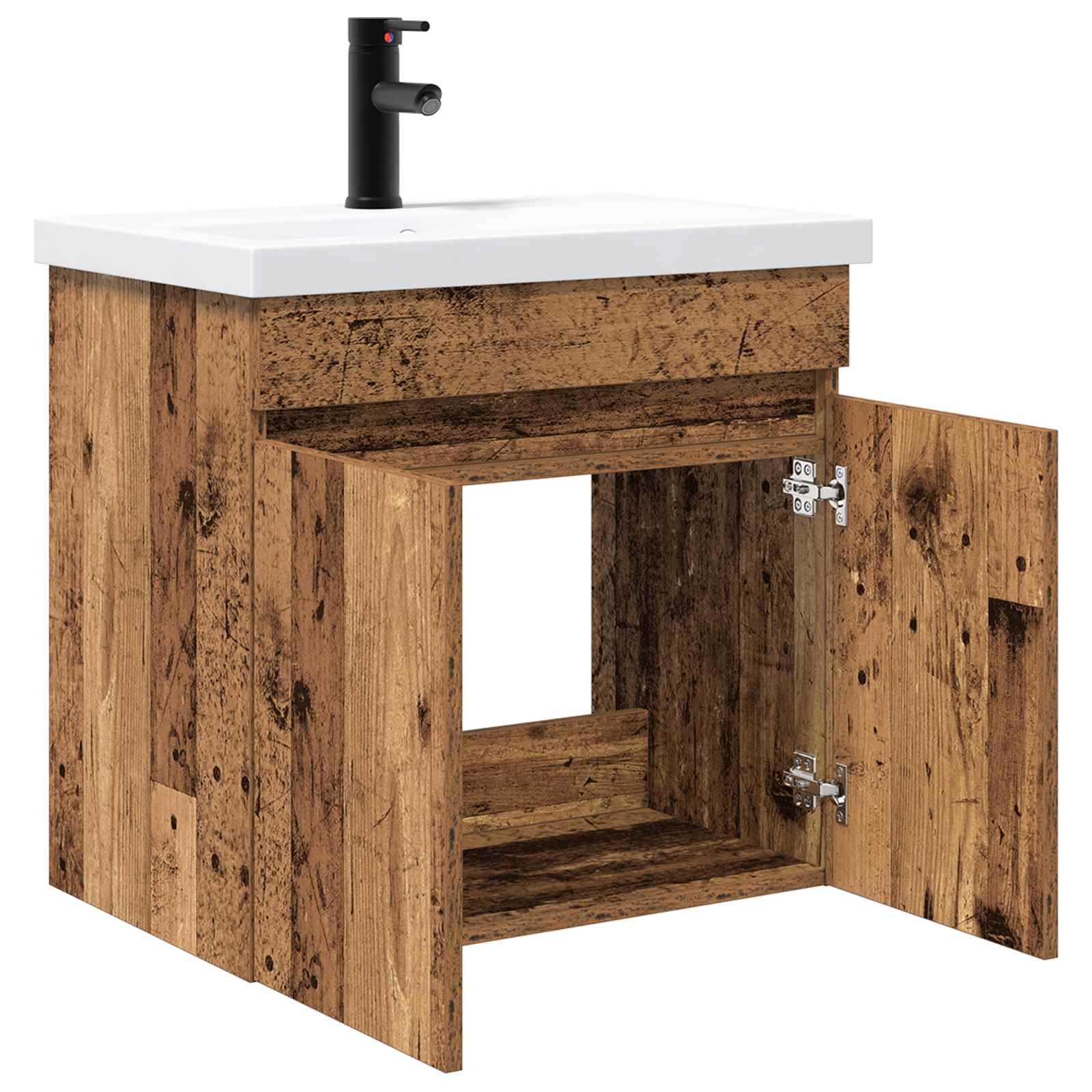 Badezimmer Waschtischunterschrank mit Wasserhahn Altholz