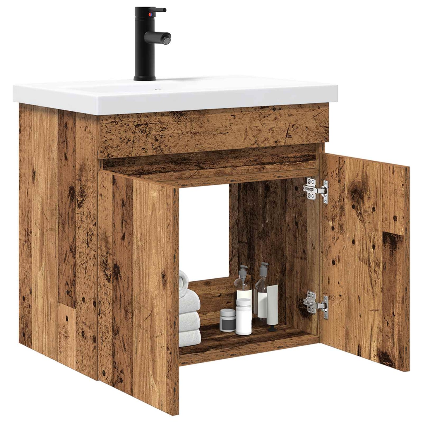 Badezimmer Waschtischunterschrank mit Wasserhahn Altholz