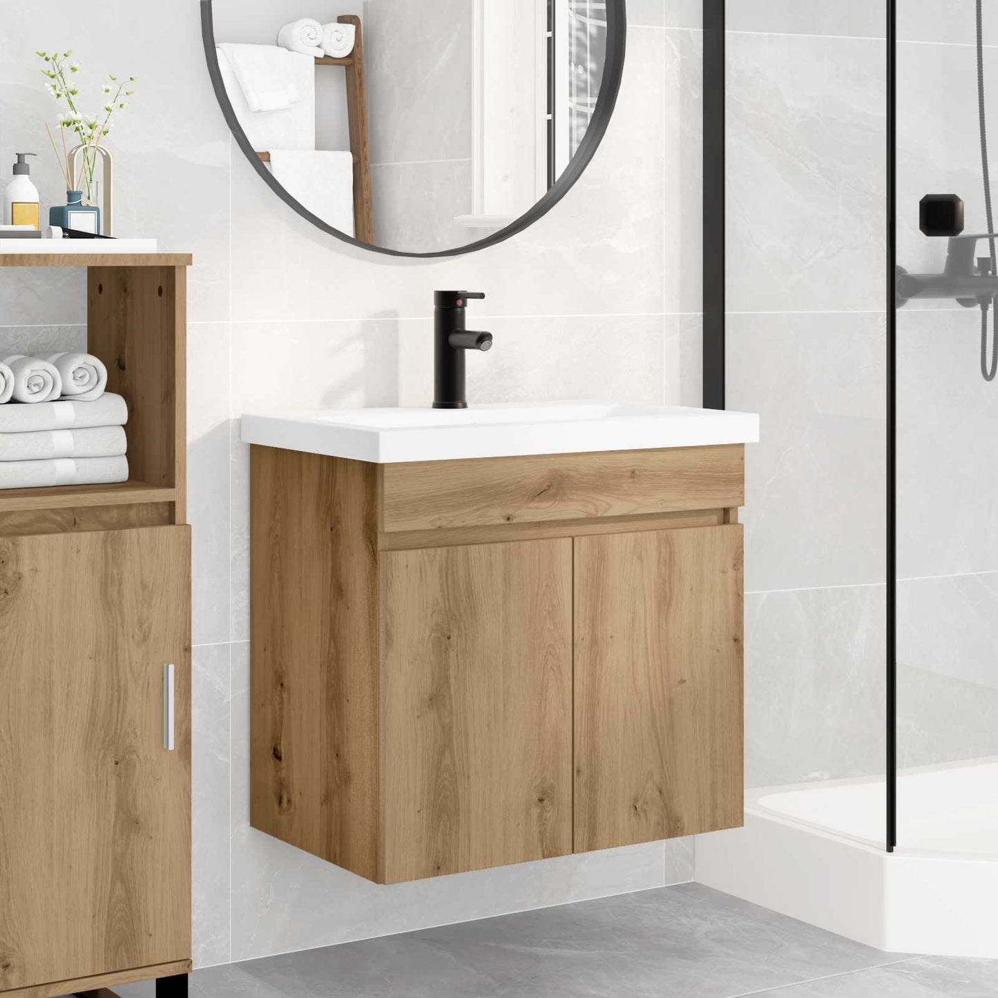 Badezimmer Waschtischunterschrank mit Wasserhahn Artisan-Eiche