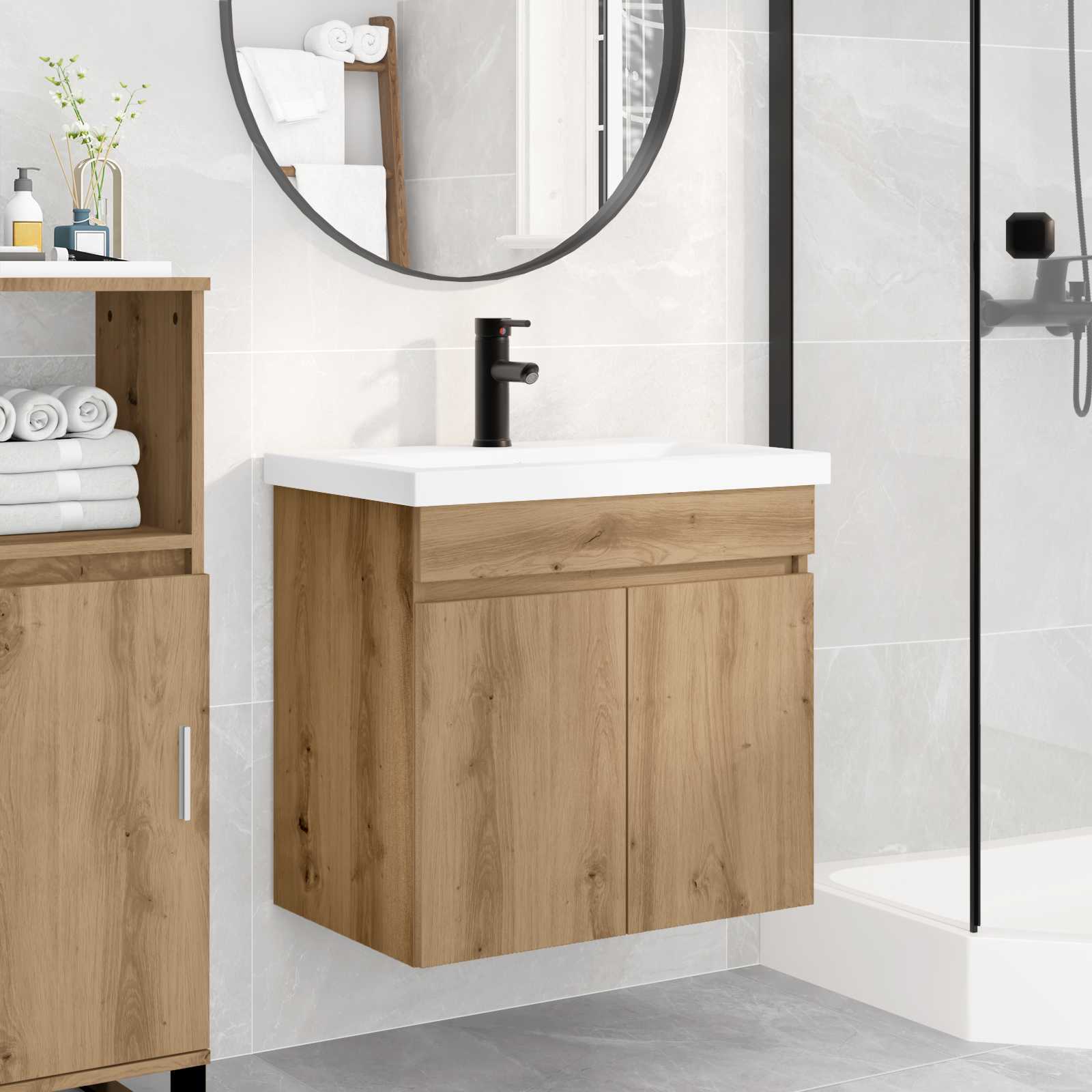Badezimmer Waschtischunterschrank mit Wasserhahn Artisan-Eiche