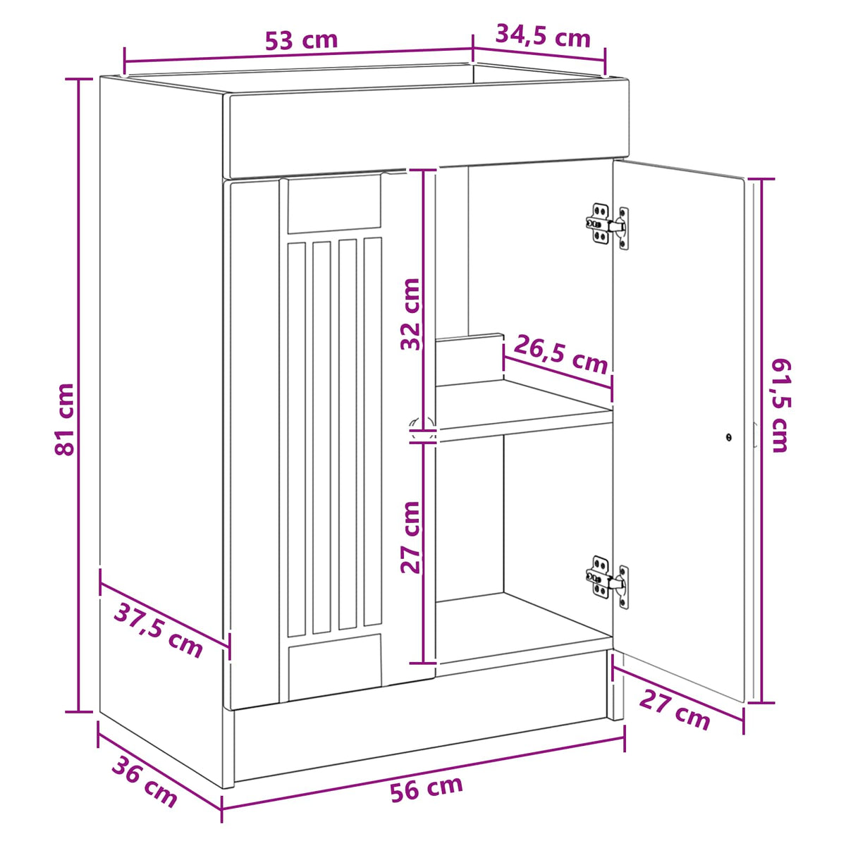 Waschbeckenunterschrank Sonoma-Eiche 56 x 37,5 x 81 cm