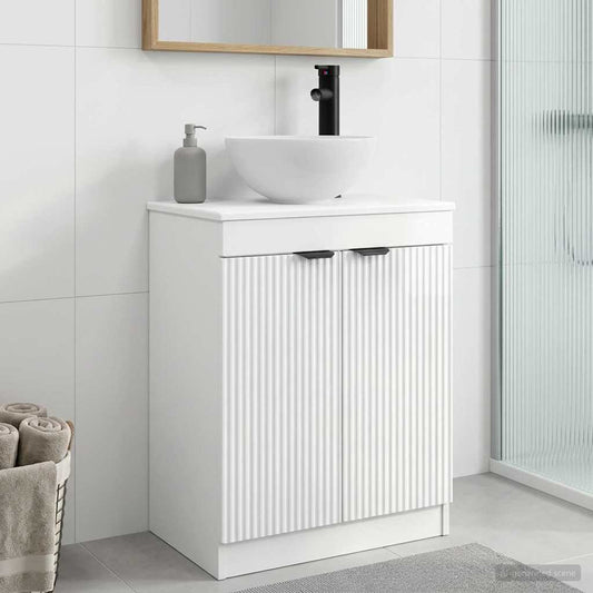 Badezimmerschrank mit Waschbecken Hochglanz Weiß