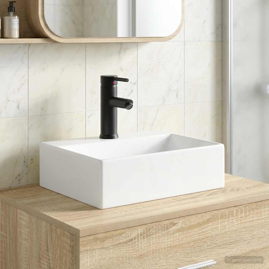 Waschbecken mit Wasserhahn und Abfluss Matt Schwarz