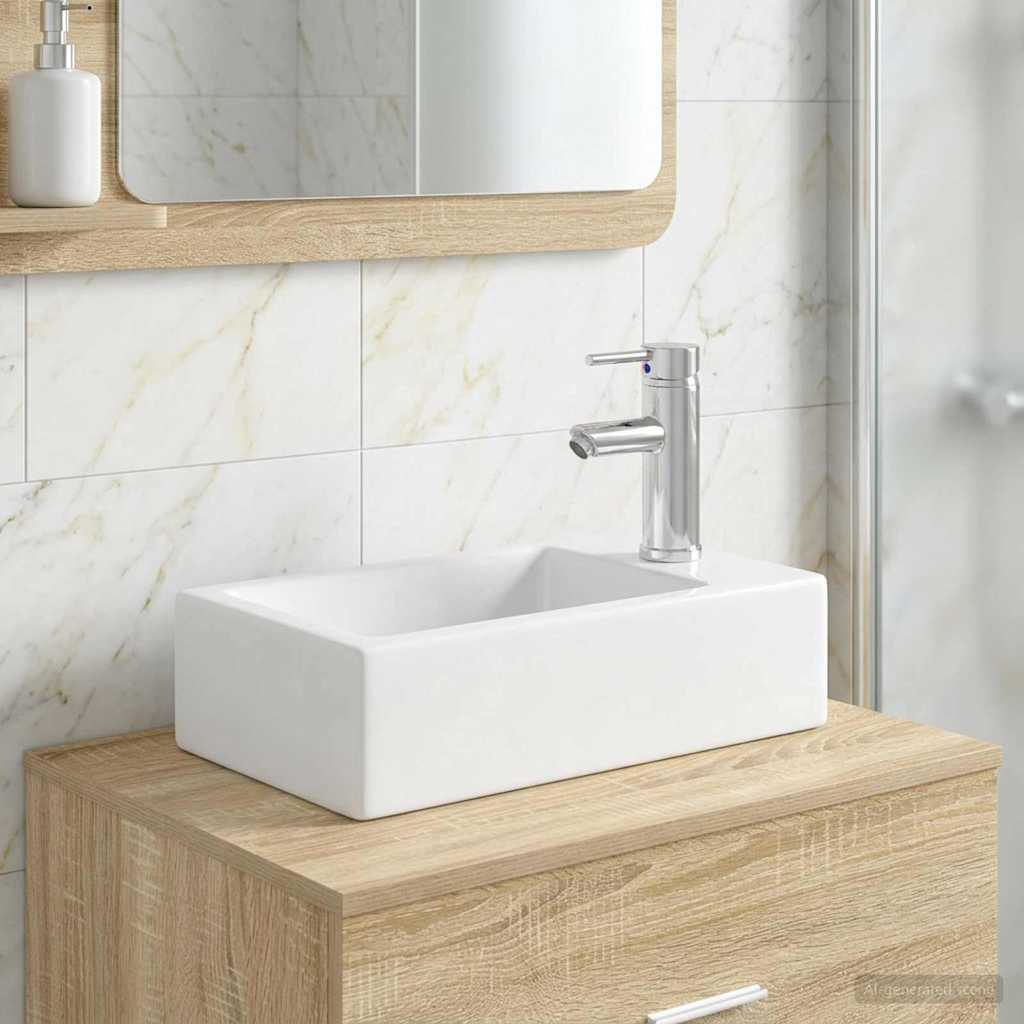 Waschbecken mit Wasserhahn und Abfluss Chrom