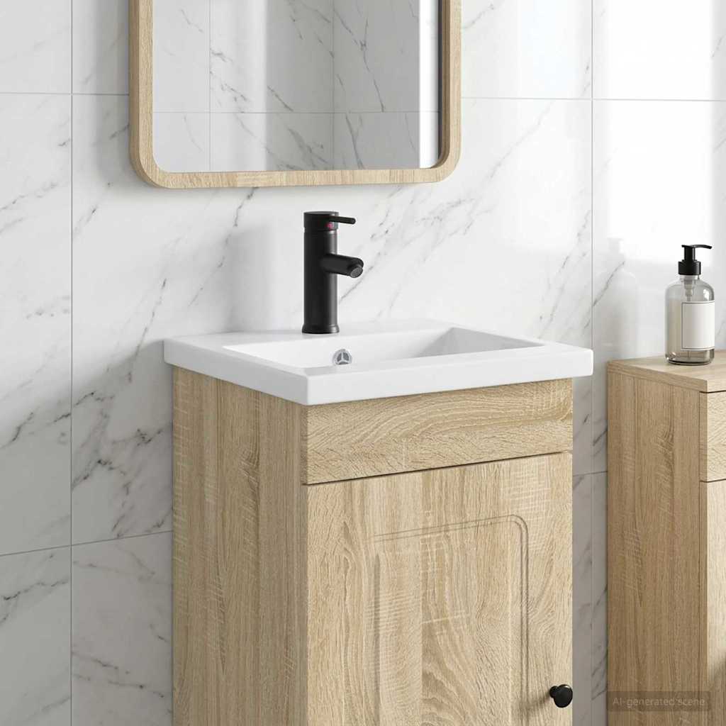 Waschbecken mit Wasserhahn und Abfluss Matt Schwarz