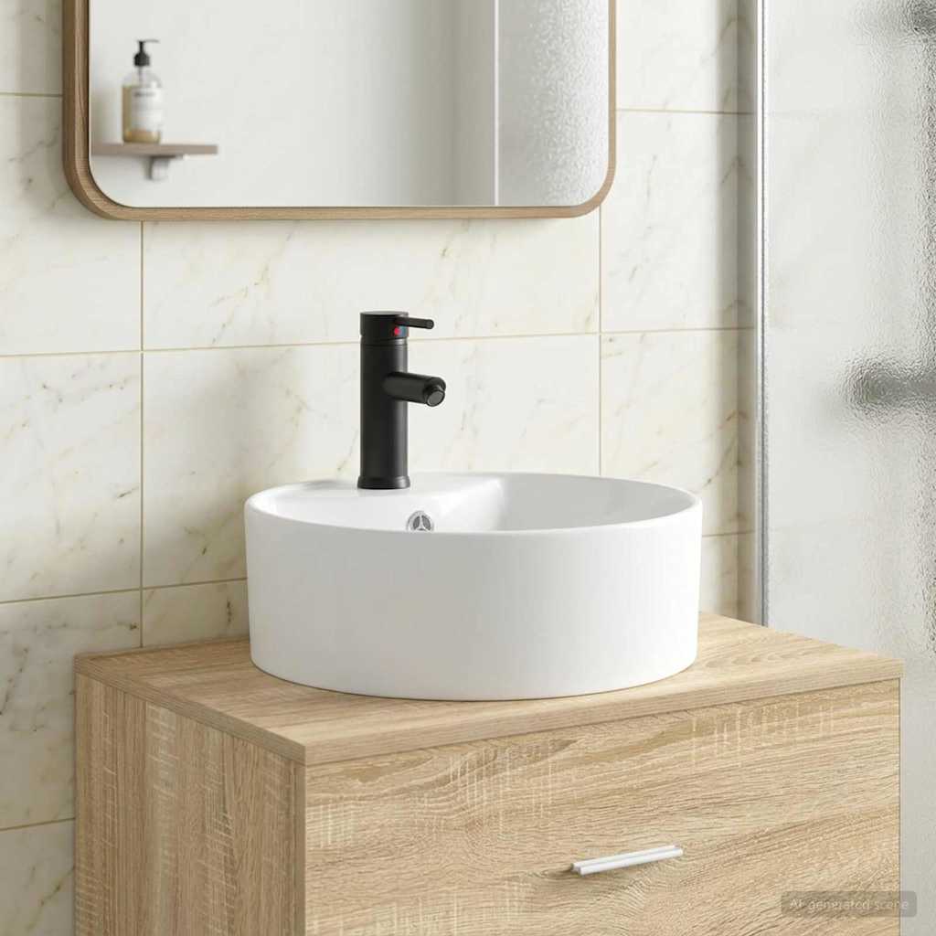 Waschbecken mit Wasserhahn und Abfluss Matt Schwarz