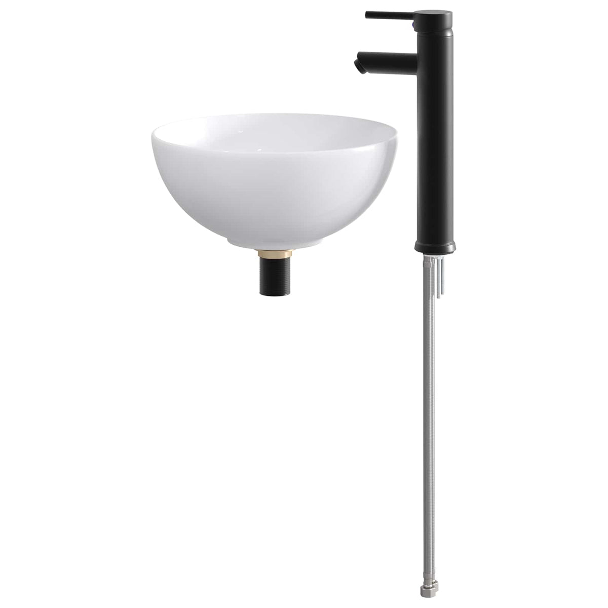 Waschbecken mit Wasserhahn und Abfluss Matt Schwarz