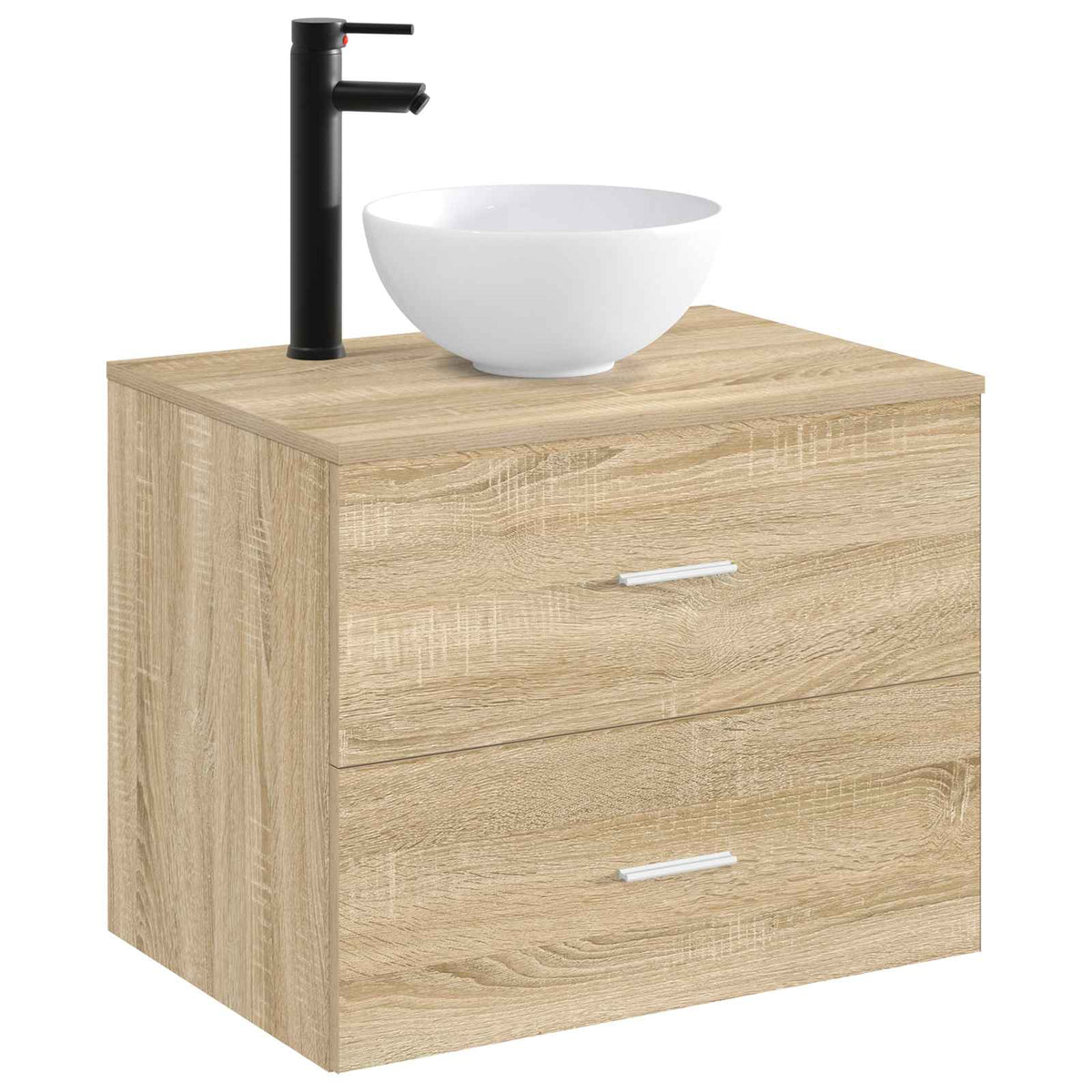 Waschbecken mit Wasserhahn und Abfluss Matt Schwarz