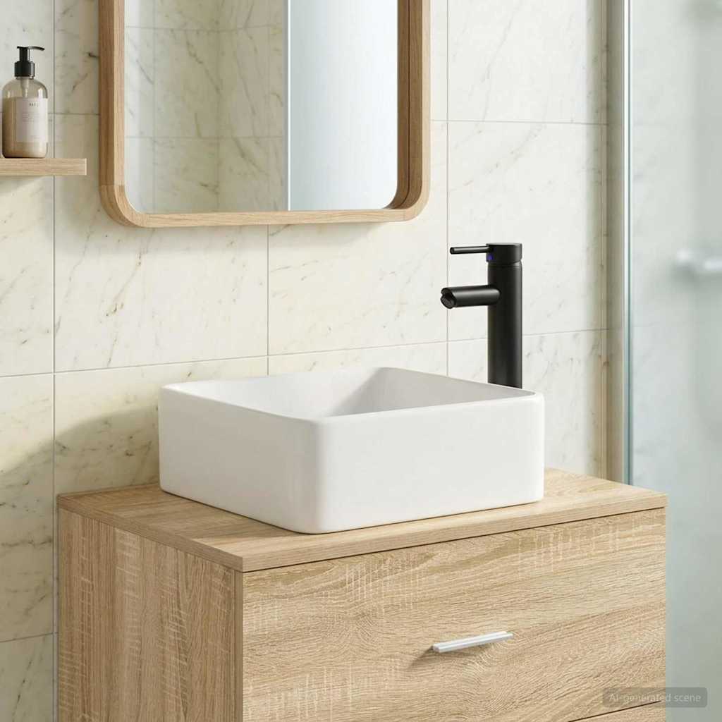 Waschbecken mit Wasserhahn und Abfluss Matt Schwarz