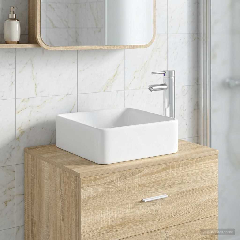 Waschbecken mit Wasserhahn und Abfluss Chrom 49 x 37 x 14 cm
