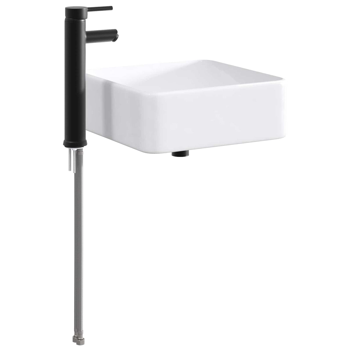 Waschbecken mit Wasserhahn und Abfluss Matt Schwarz