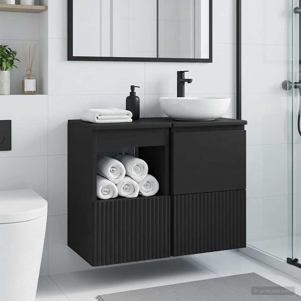 Badezimmerschrank Schwarz 30 x 44,5 x 50 cm Holzwerkstoff