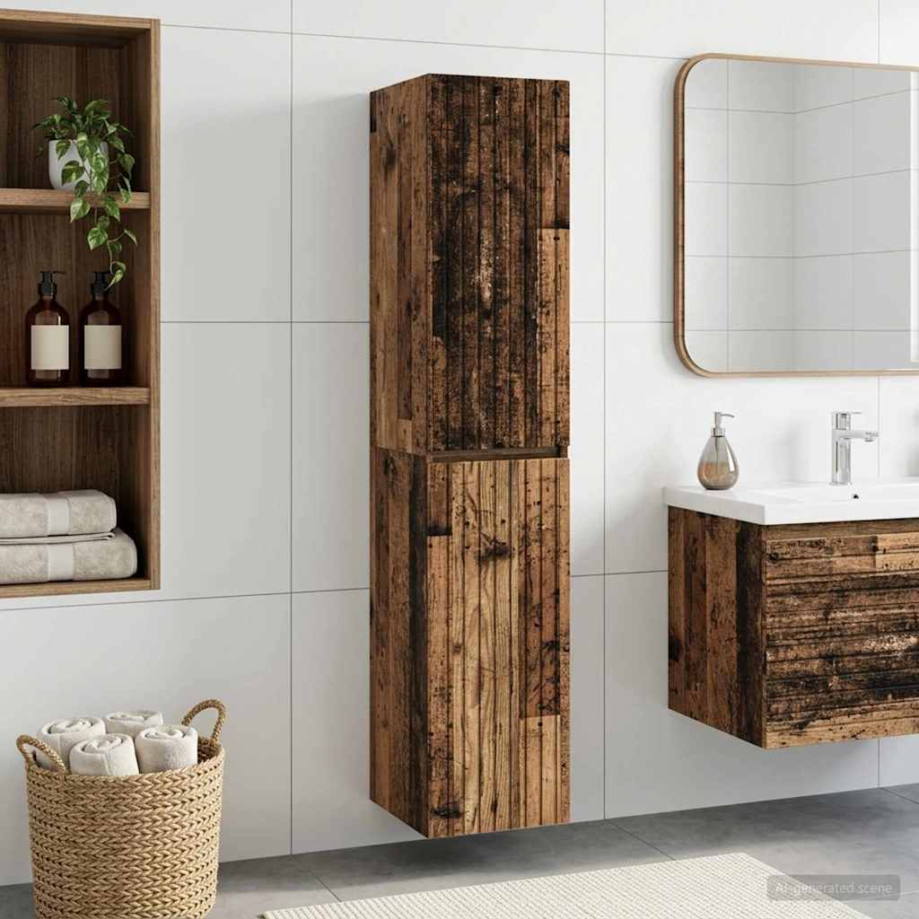 Wandmontierter Badezimmerschrank Altholz 33 x 34,5 x 160 cm