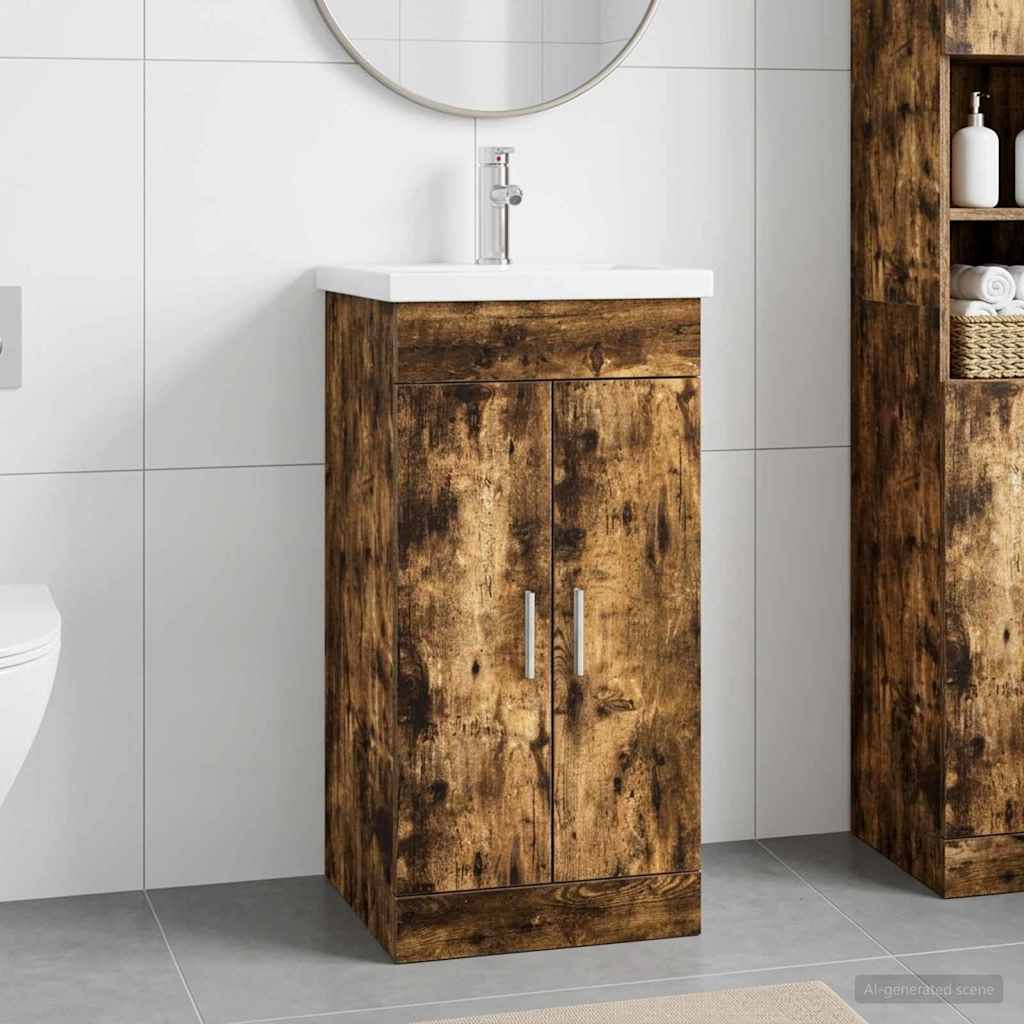 Badezimmerschrank mit Waschbecken Geräucherte Eiche