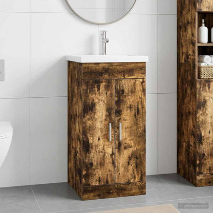 Badezimmerschrank mit Waschbecken Geräucherte Eiche
