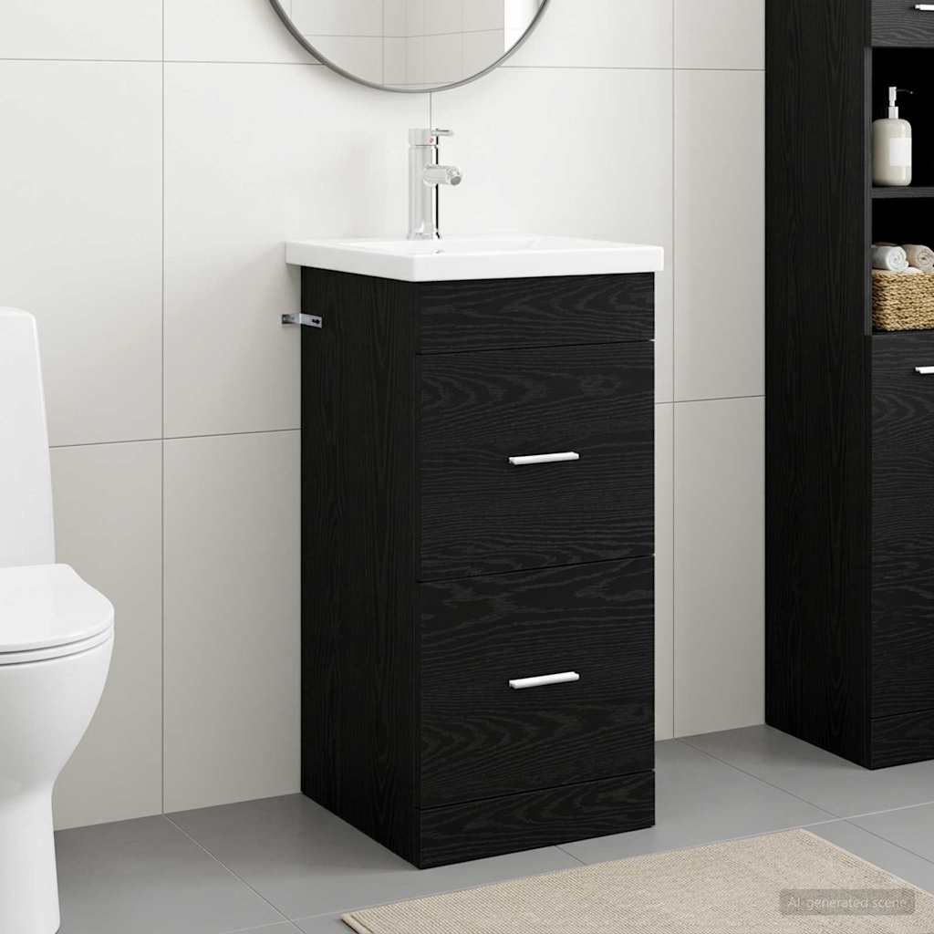 Badezimmerschrank mit Waschbecken Schwarze Eiche