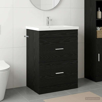 Waschbeckenunterschrank Schwarz Eichen-Optik 56 x 37,5 x 81 cm