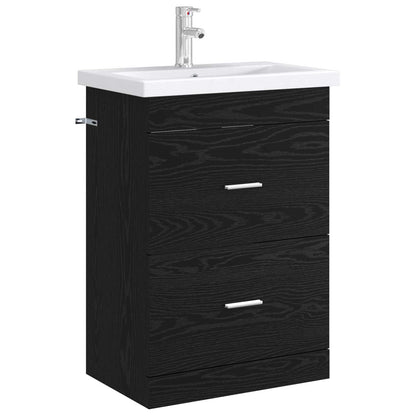 Waschbeckenunterschrank Schwarz Eichen-Optik 56 x 37,5 x 81 cm
