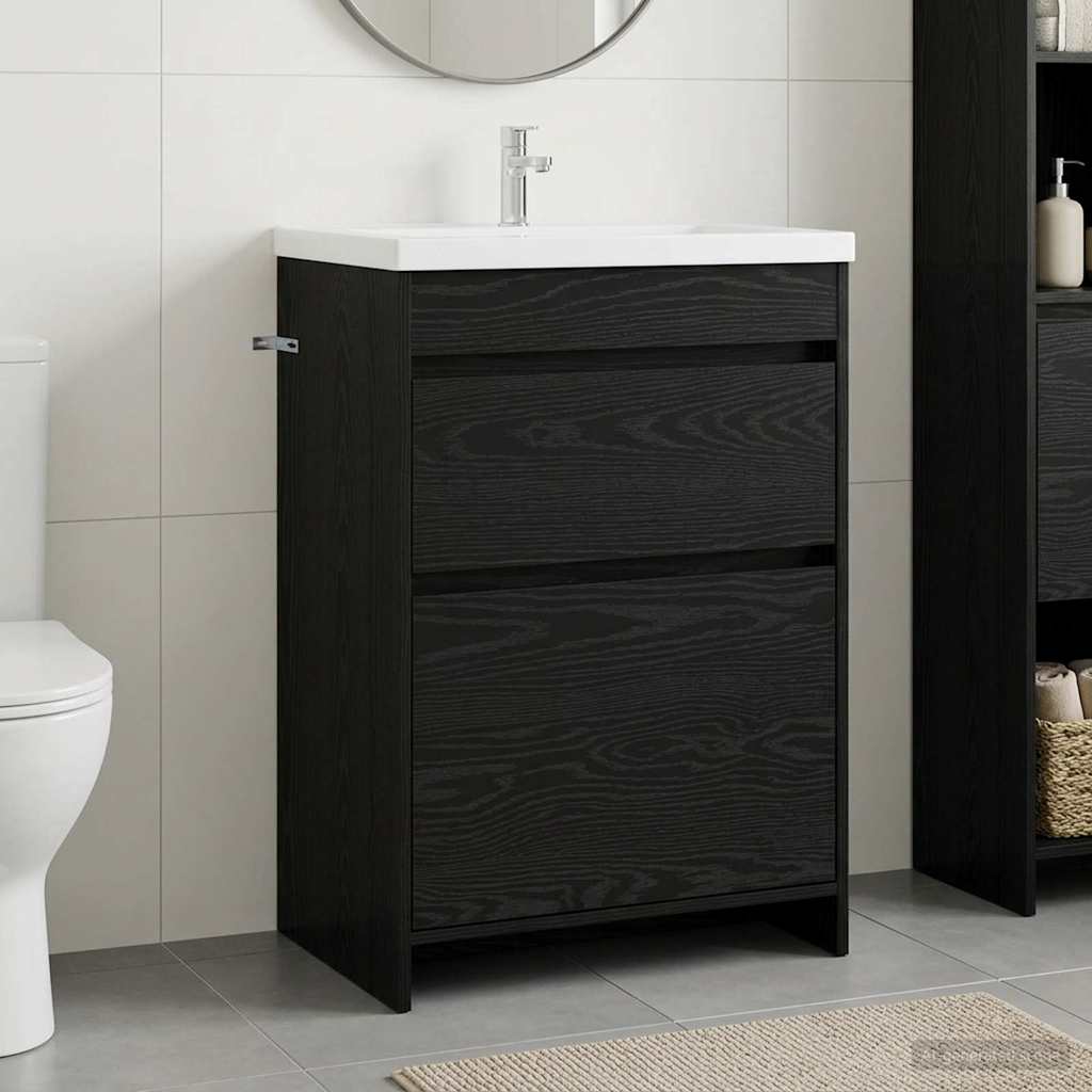 Unter dem Waschbecken Badschrank Schwarz Eichen-Optik