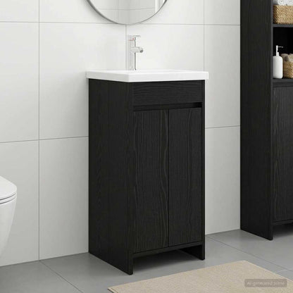 Badezimmerschrank mit Waschbecken Schwarze Eiche