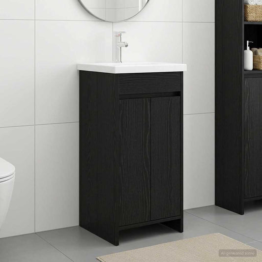Badezimmerschrank mit Waschbecken Schwarze Eiche