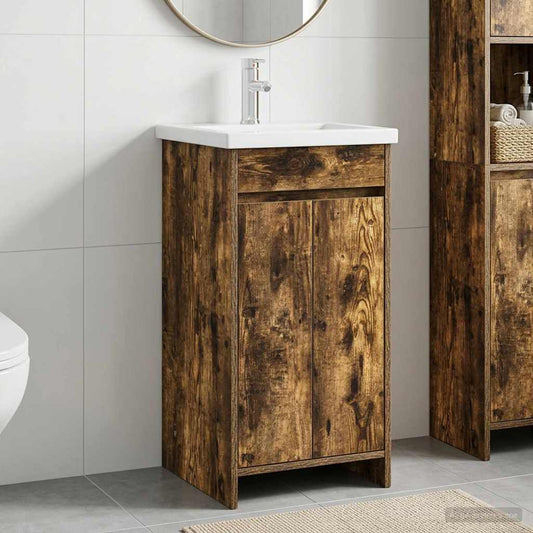Badezimmerschrank mit Waschbecken Geräucherte Eiche