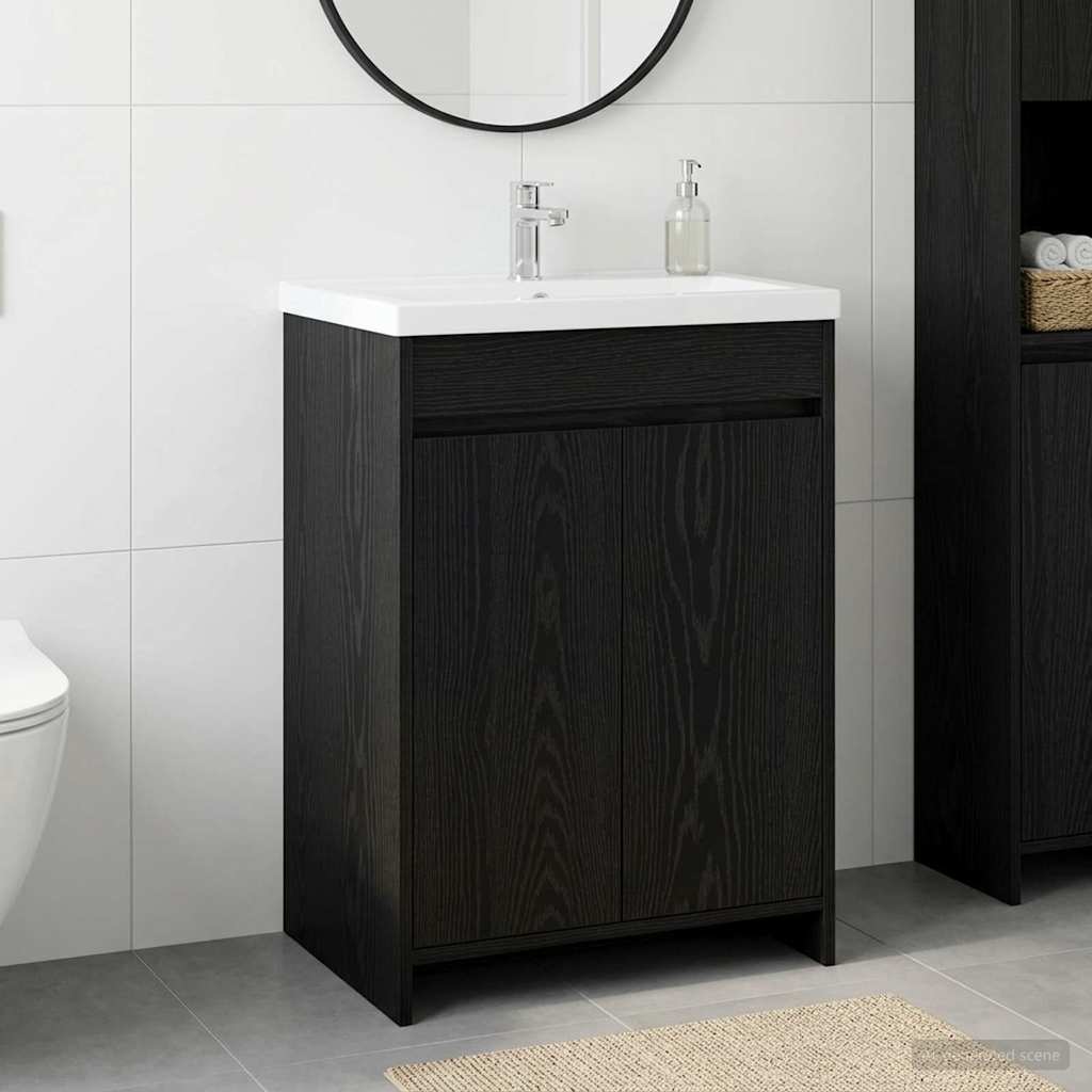 Unter dem Waschbecken Badschrank Schwarz Eichen-Optik