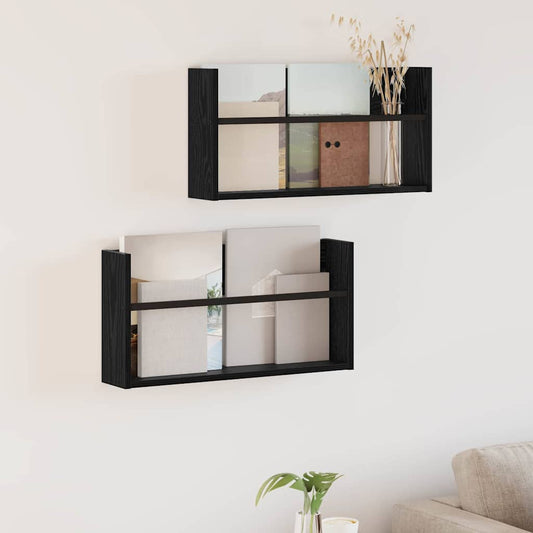 Magazinregal 2 Stk. Schwarz Eichen-Optik 60 x 12 x 30 cm