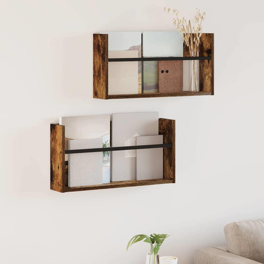 Magazinregal 2 Stk. Räuchereiche 60 x 12 x 30 cm Holzwerkstoff