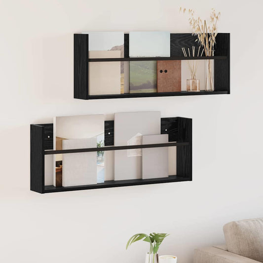 Magazinregal 2 Stk. Schwarz Eichen-Optik 80 x 12 x 30 cm