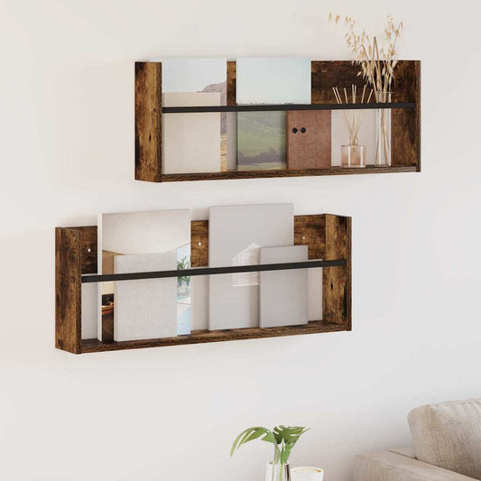 Magazinregal 2 Stk. Räuchereiche 80 x 12 x 30 cm Holzwerkstoff
