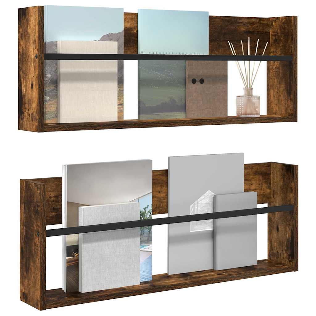 Magazinregal 2 Stk. Räuchereiche 80 x 12 x 30 cm Holzwerkstoff
