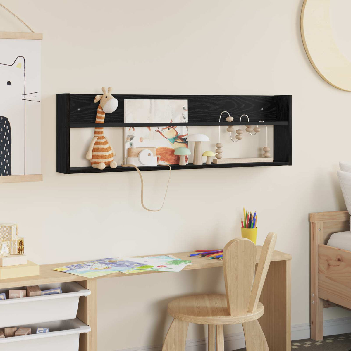 Magazinregal mit Regal Schwarz Eichen-Optik 100 x 12 x 30 cm