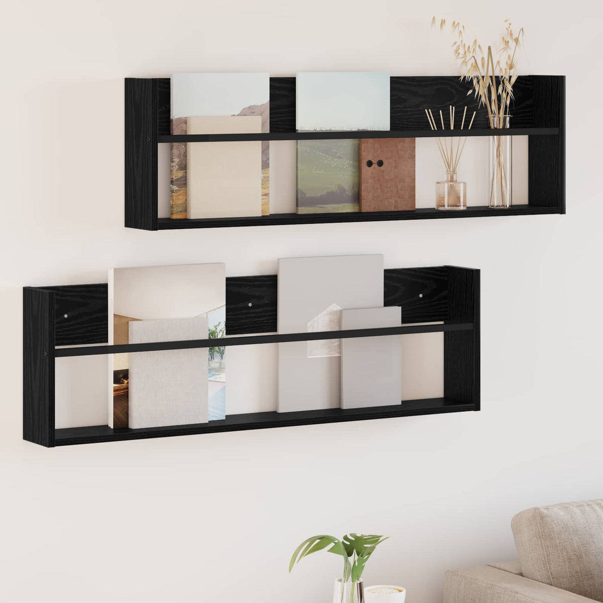 Magazinregal 2 Stk. Schwarz Eichen-Optik 100 x 12 x 30 cm
