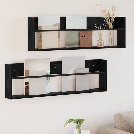 Magazinregal 2 Stk. Schwarz Eichen-Optik 100 x 12 x 30 cm
